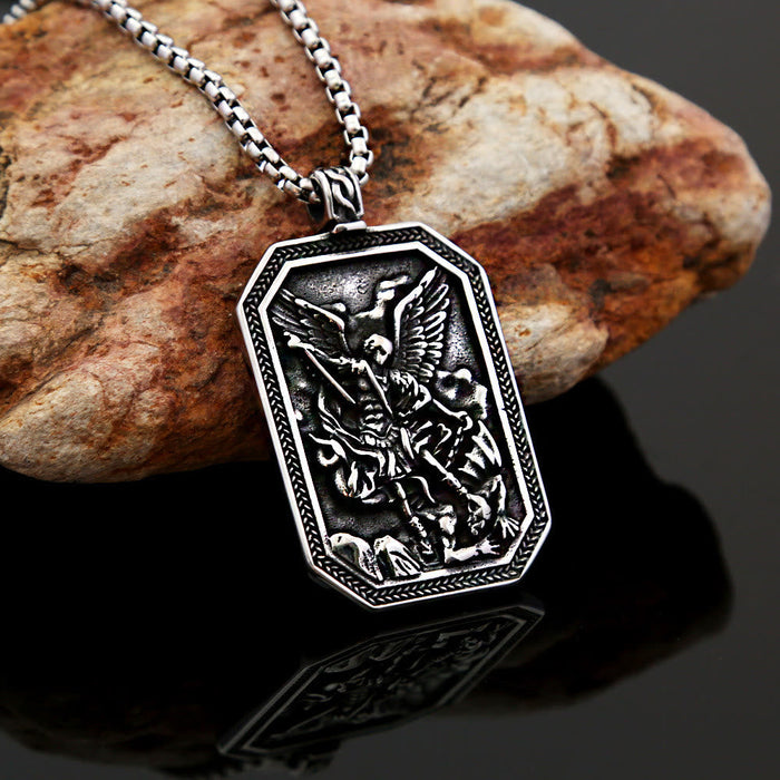 Classic Style St. Michael the Archangel Protection Stainless Steel Pendant Necklace