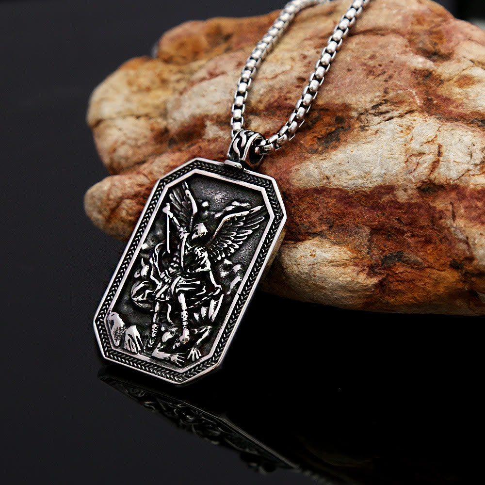 Classic Style St. Michael the Archangel Protection Stainless Steel Pendant Necklace