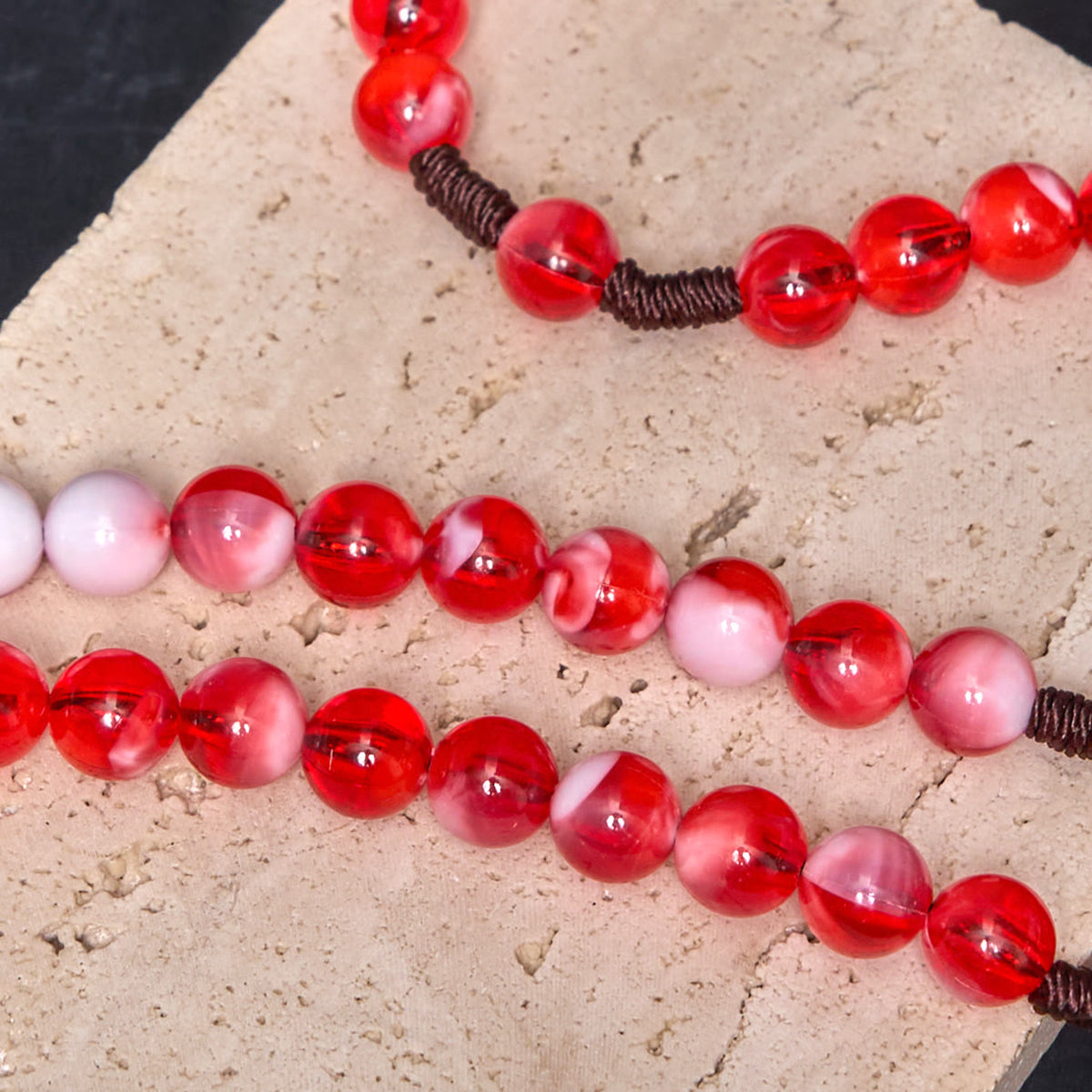 Immaculate Heart of Mary & Crucifix of 10 mm Round Red Acrylic Nylon Cord Rosary