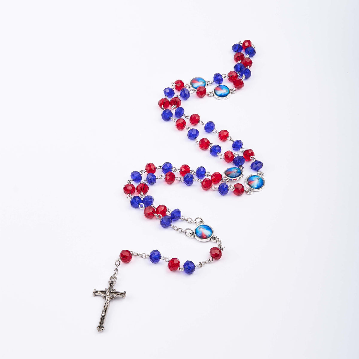 Sacred Heart of Jesus & Crucifix of 6*8 mm Polyhedron Multicolor Crystal Alloy Chain Rosary