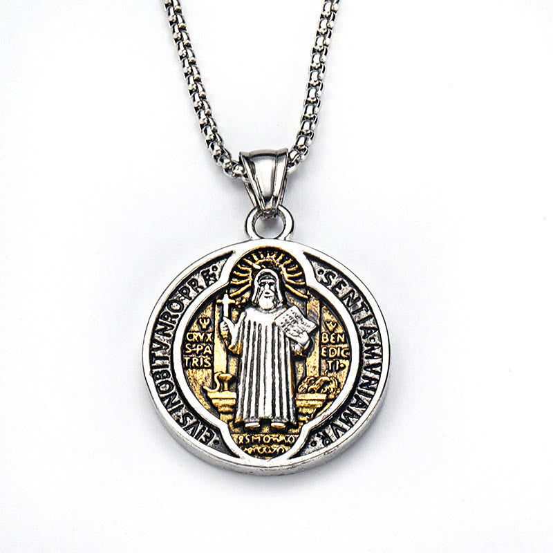 Classic Retro Style Crafted St. Benedict Sacred Protection Pendant Necklace