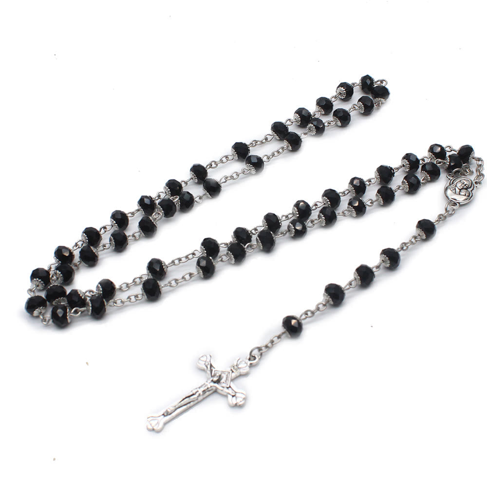 Madonna and Child & Crucifix of 6*8 mm Polyhedron Multicolor Glass Alloy Chain Rosary
