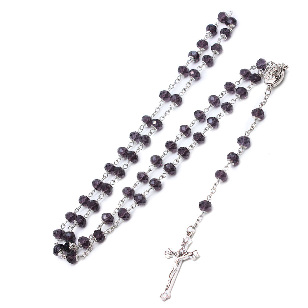 Madonna and Child & Crucifix of 6*8 mm Polyhedron Multicolor Glass Alloy Chain Rosary