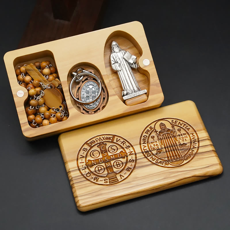 Classic Style Devotional St. Benedict Olive Wood Rosary Set
