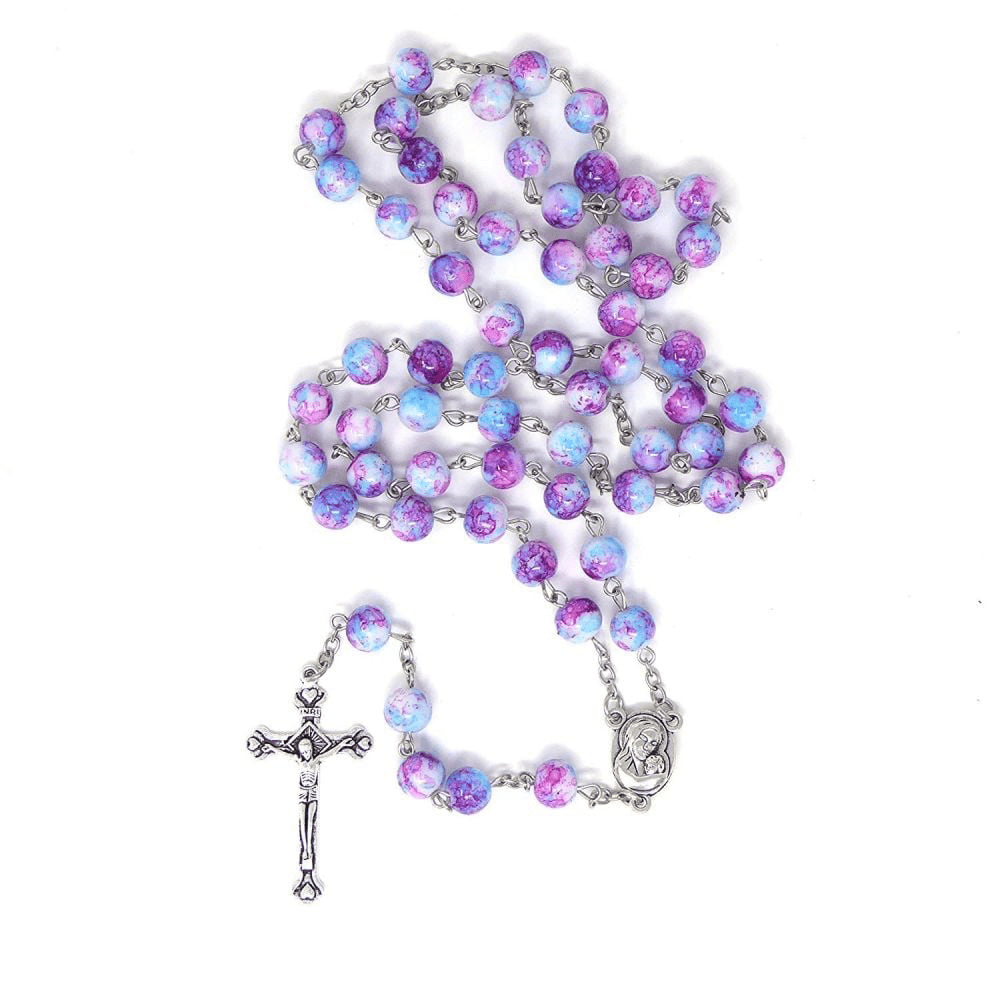 Madonna and Child & Crucifix of 8 mm Round Multicolor Acrylic Alloy Chain Rosary