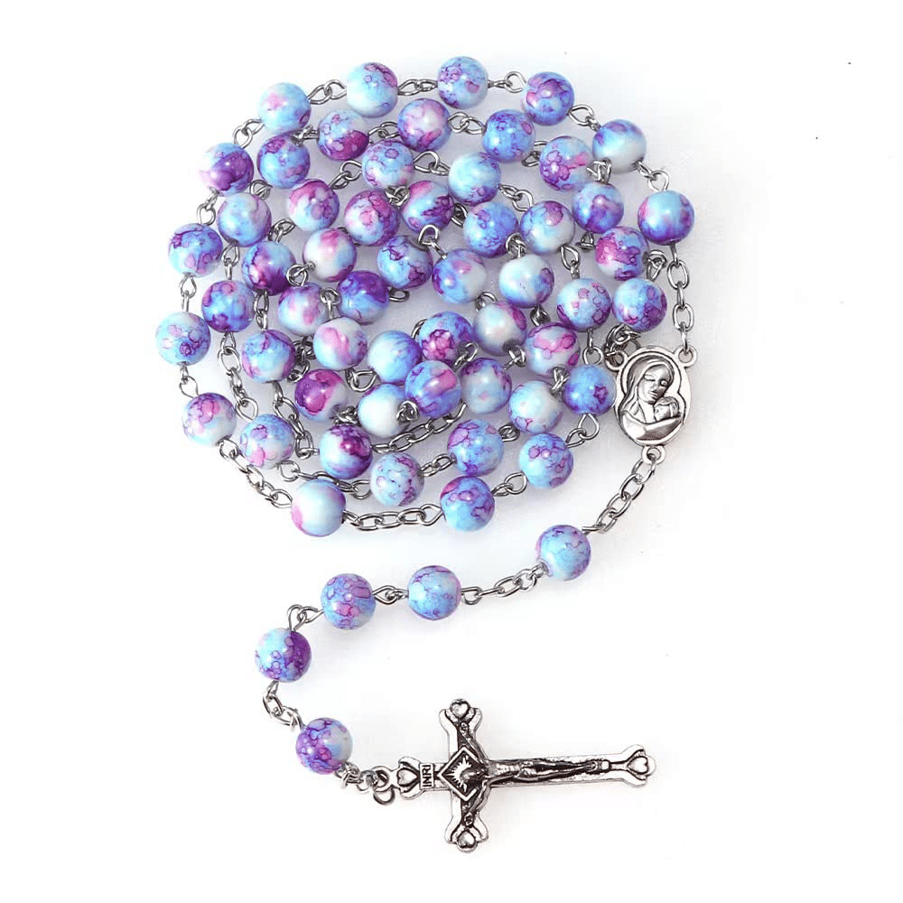 Madonna and Child & Crucifix of 8 mm Round Multicolor Acrylic Alloy Chain Rosary