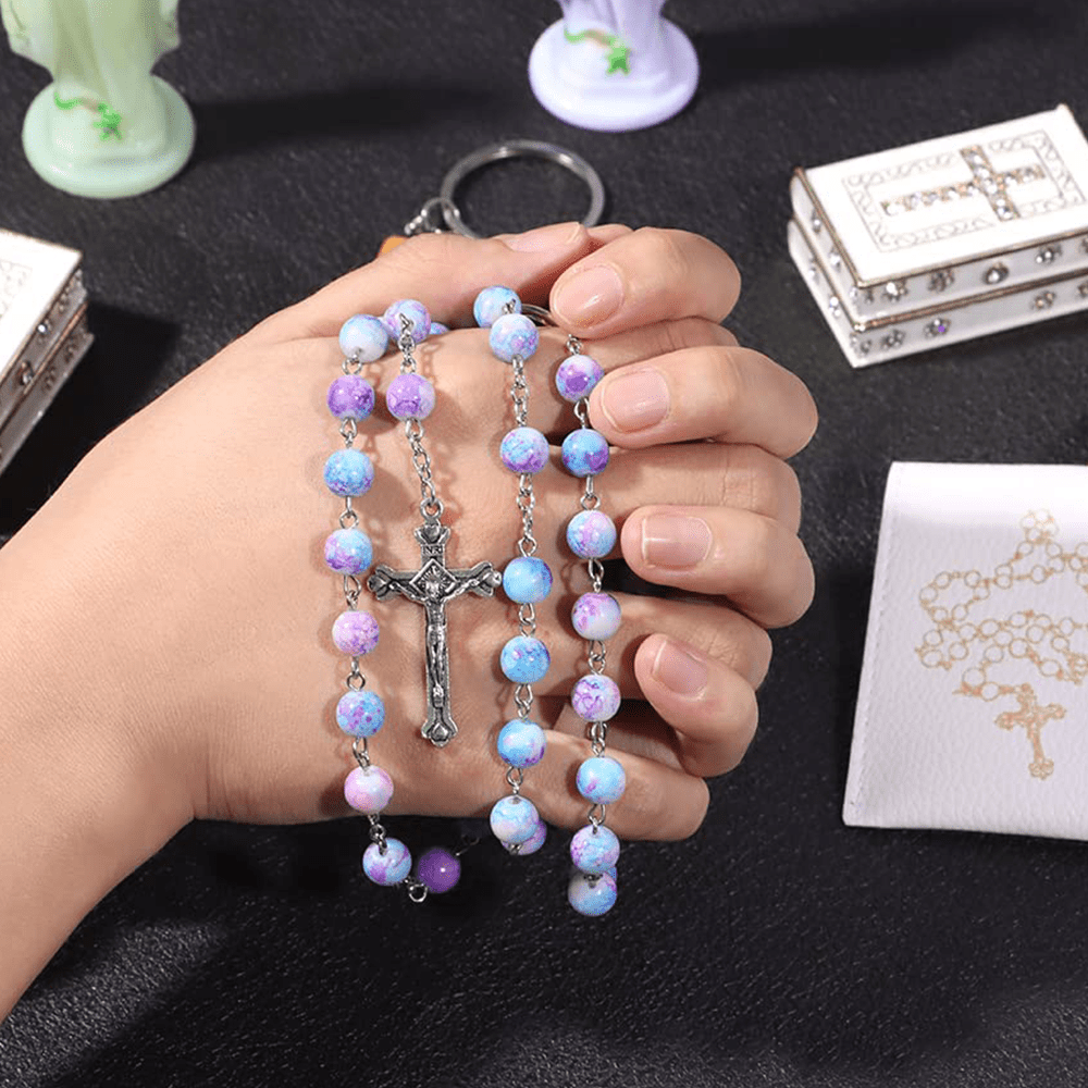 Madonna and Child & Crucifix of 8 mm Round Multicolor Acrylic Alloy Chain Rosary