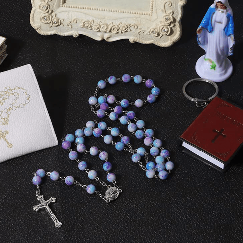 Madonna and Child & Crucifix of 8 mm Round Multicolor Acrylic Alloy Chain Rosary