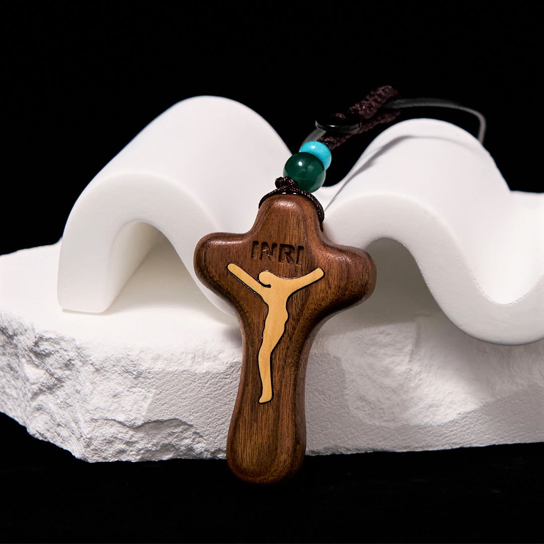Minimalist Style Sandalwood & Boxwood Jesus Cross Amulet Pendant Keychain/Necklace