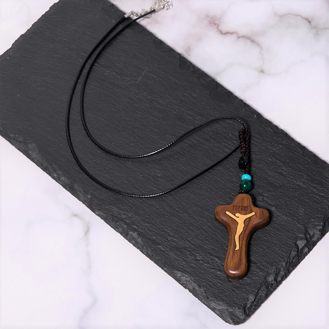 Minimalist Style Sandalwood & Boxwood Jesus Cross Amulet Pendant Keychain/Necklace
