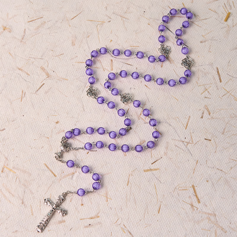 Holy Gail & Crucifix of 8 mm Round Purple Acrylic Alloy Chain Rosary