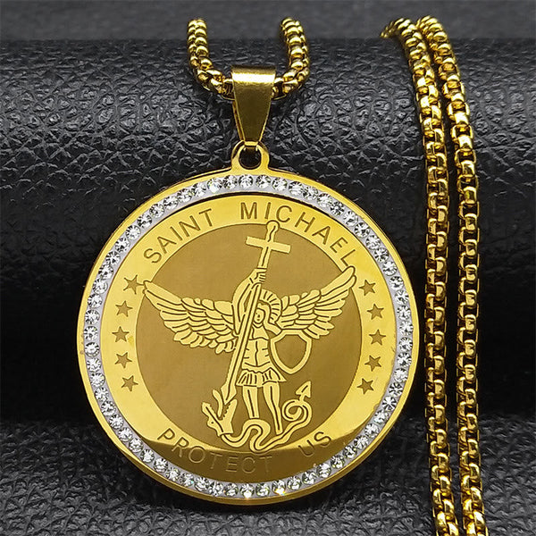 Classic Style Saint Michael Protect Us Sacred Blessing Pendant Necklace