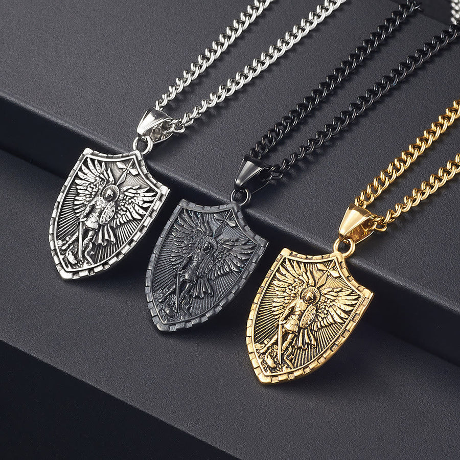 Modern Style Michael The Archangel Shield Devine Guardian Pendant Necklace