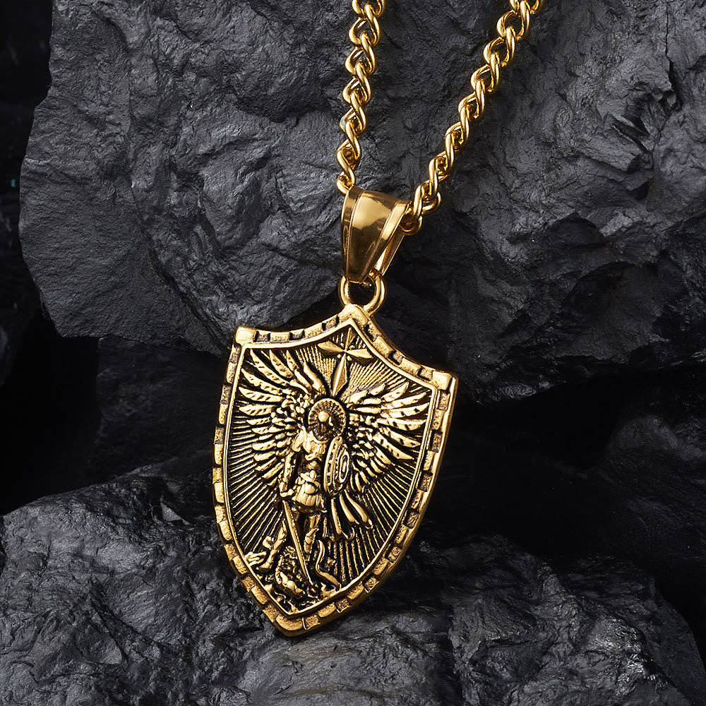 Modern Style Michael The Archangel Shield Devine Guardian Pendant Necklace