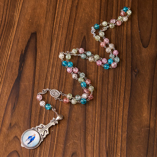 Our Lady of Fatima & Assumption of Our Lady of 8mm Round Multicolor Glass Alloy Chain Rosary