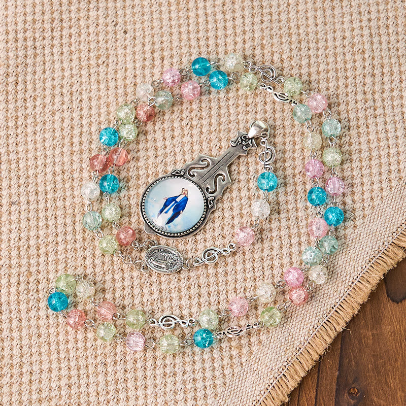 Our Lady of Fatima & Assumption of Our Lady of 8mm Round Multicolor Glass Alloy Chain Rosary