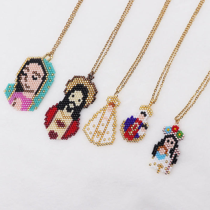 Colored Style Cartoon Saints Beaded Charming Faith Inspired Necklace