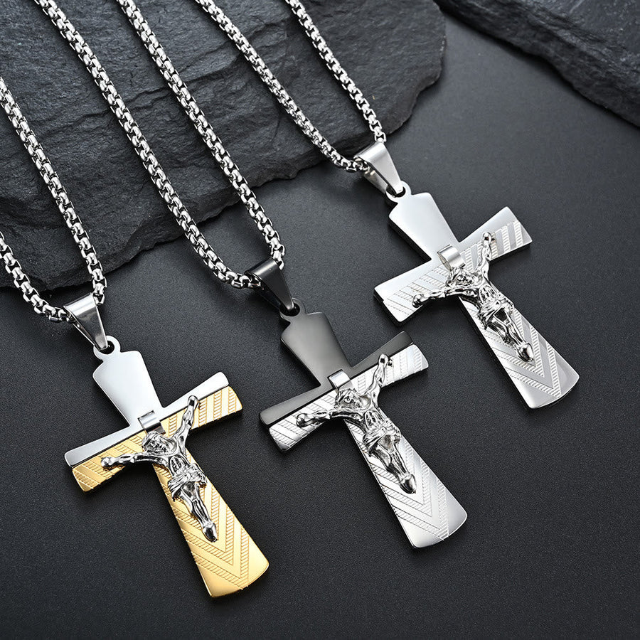 Modern Style Crucifix Cross Jesus Sacred Faith Stainless Steel Necklace