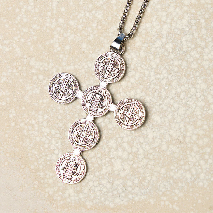 Classic Retro Style St. Benedict Cross Divine Protection Pendant Necklace