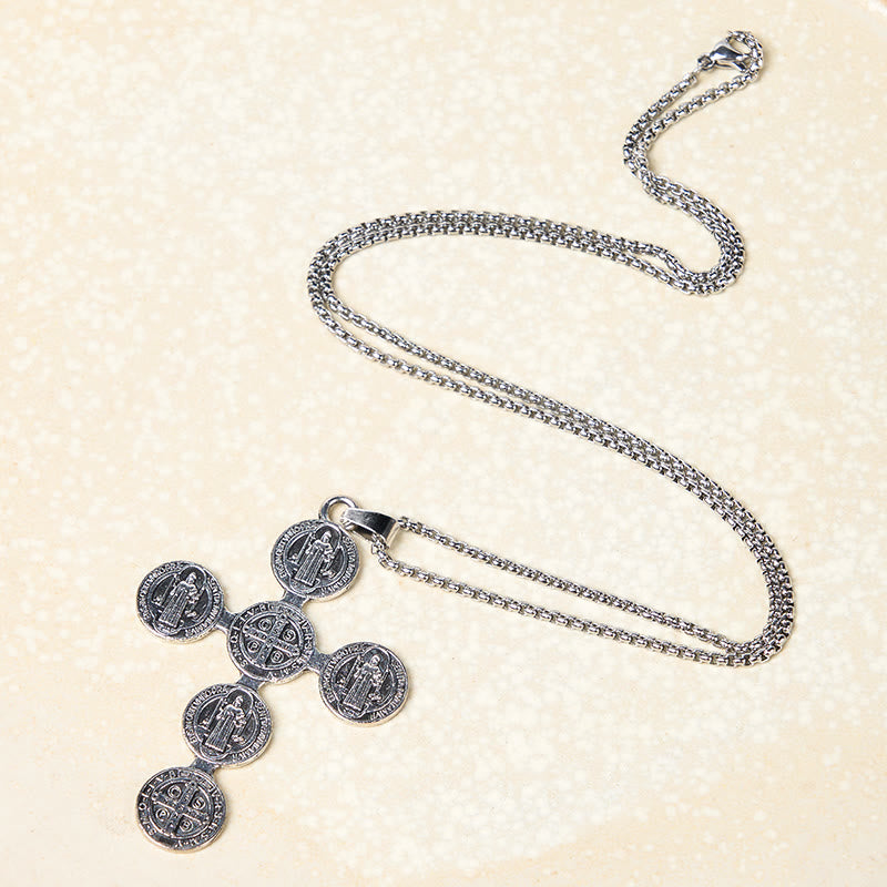 Classic Retro Style St. Benedict Cross Divine Protection Pendant Necklace