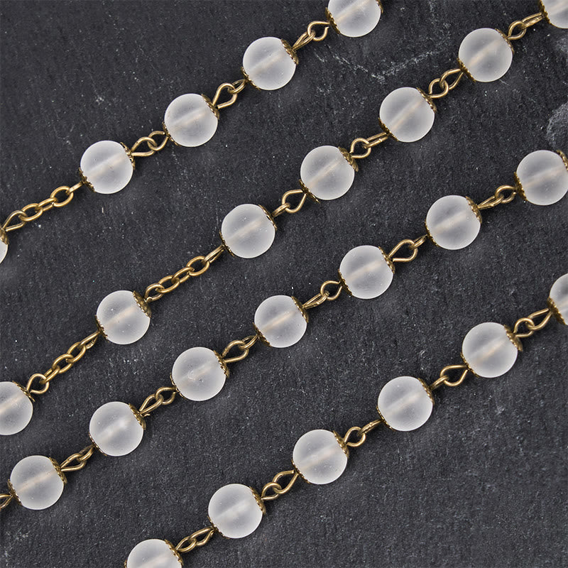 Rose & Crucifix of 8 mm Round Clear Glass Alloy Chain Rosary