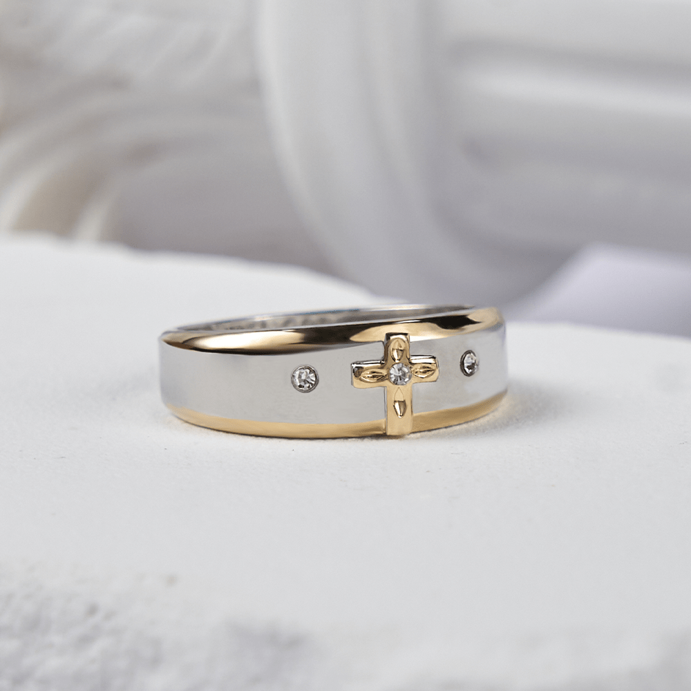 Modern Style Two-tone Gold Cross Alloy Ring
