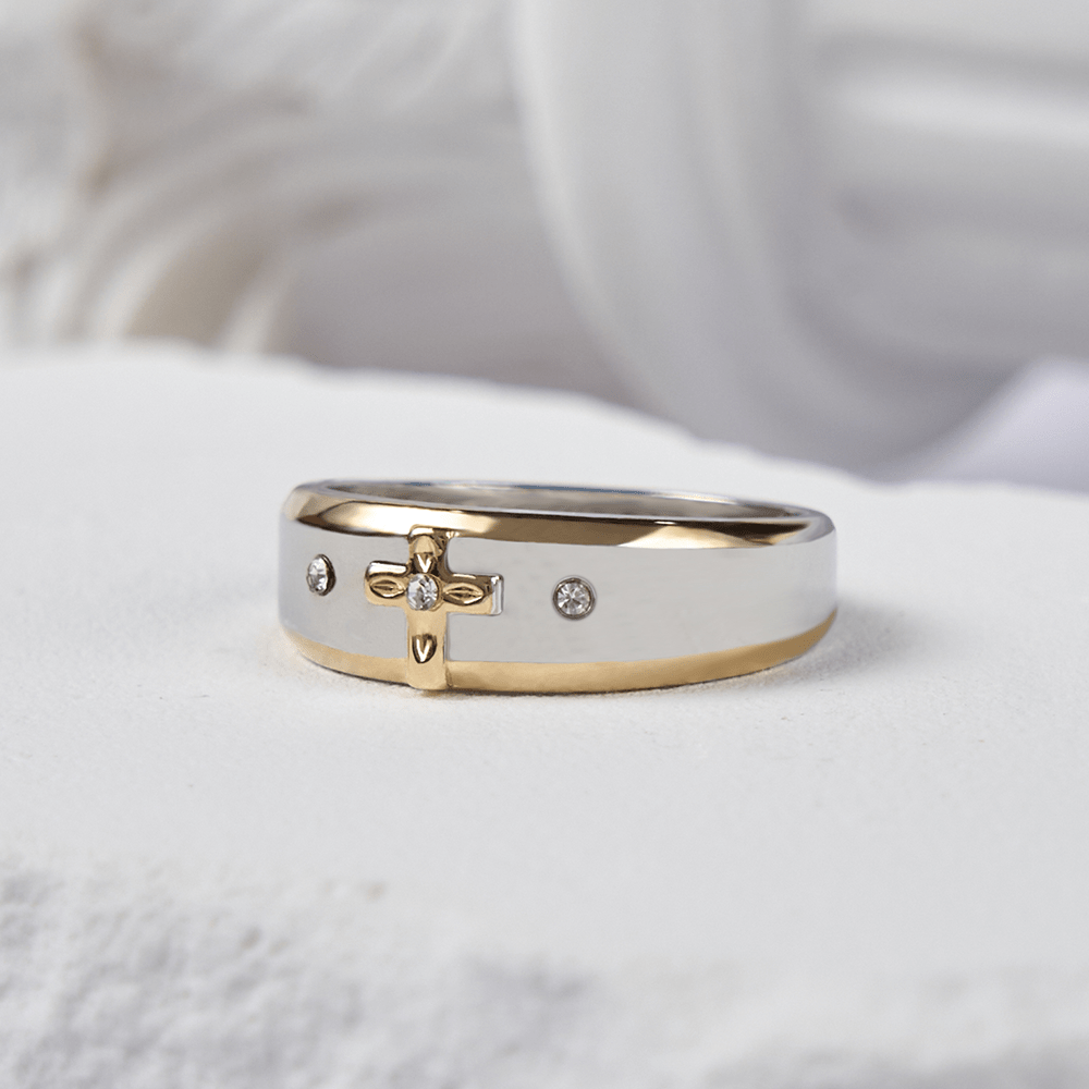 Modern Style Two-tone Gold Cross Alloy Ring