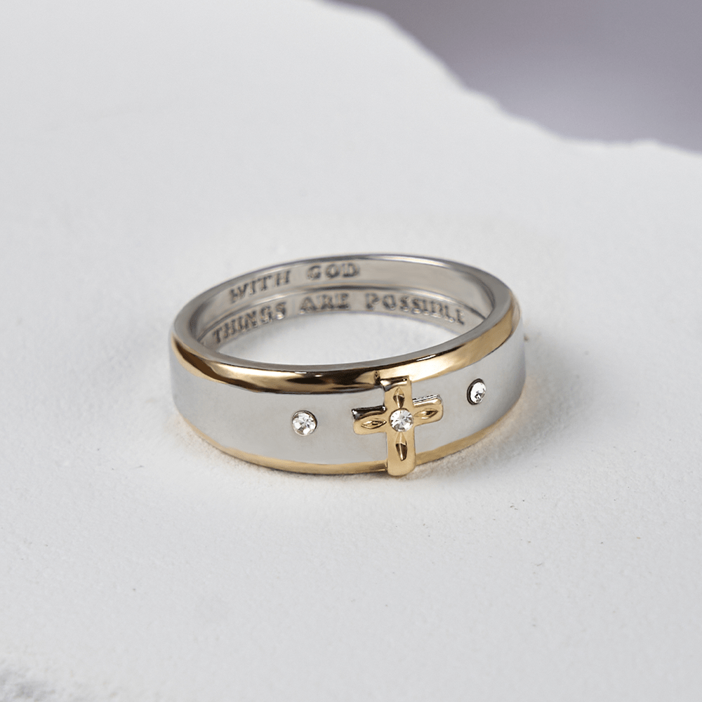 Modern Style Two-tone Gold Cross Alloy Ring