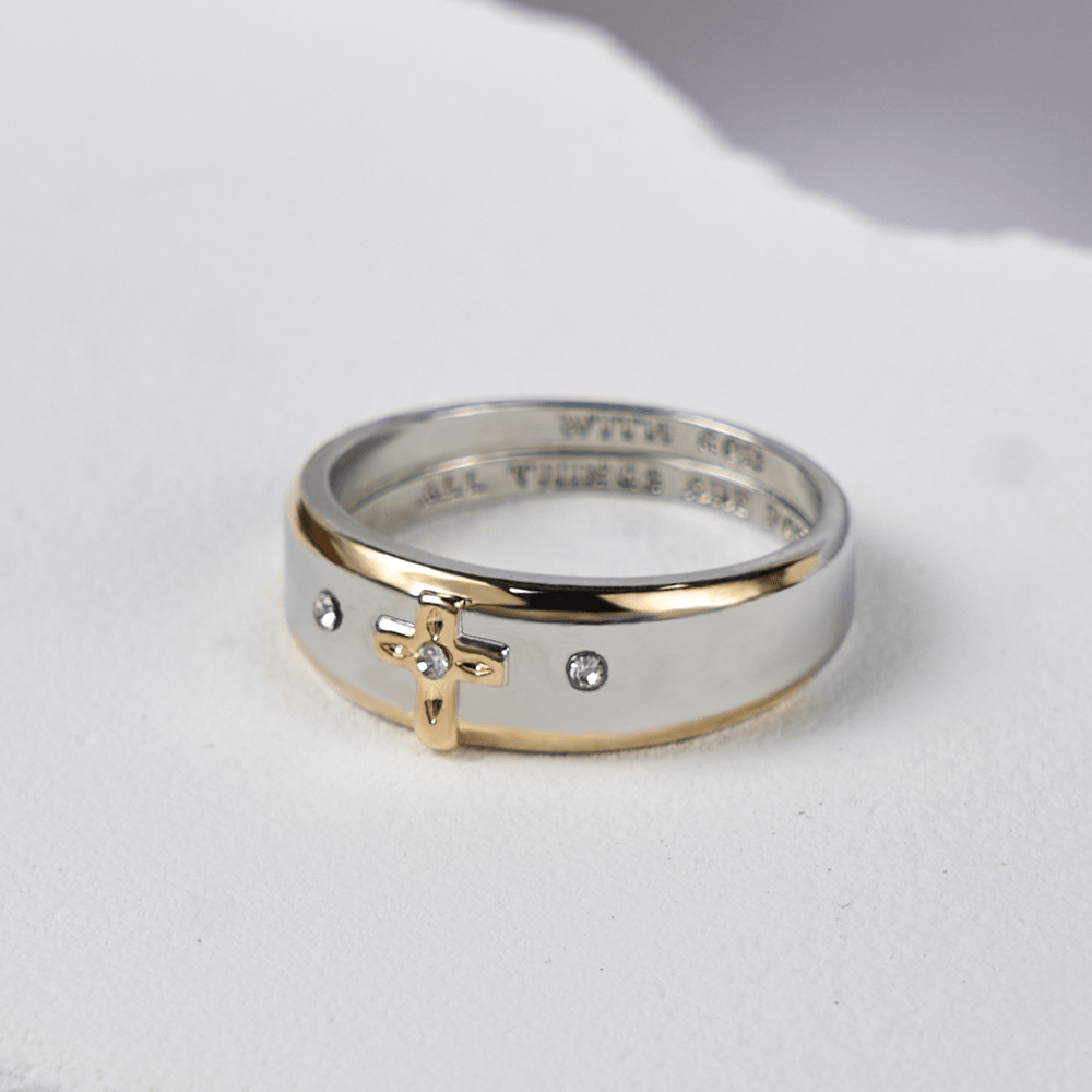 Modern Style Two-tone Gold Cross Alloy Ring