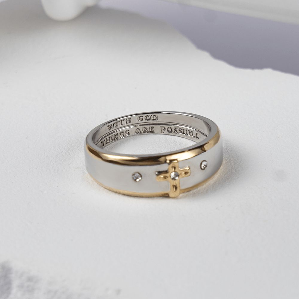 Modern Style Two-tone Gold Cross Alloy Ring