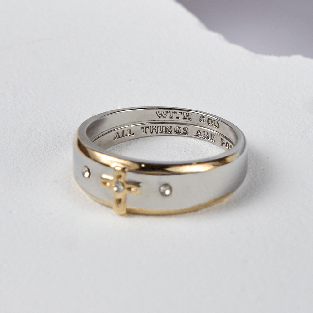 Modern Style Two-tone Gold Cross Alloy Ring