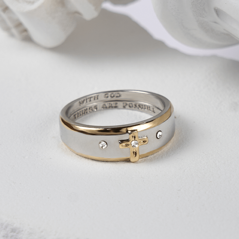 Modern Style Two-tone Gold Cross Alloy Ring