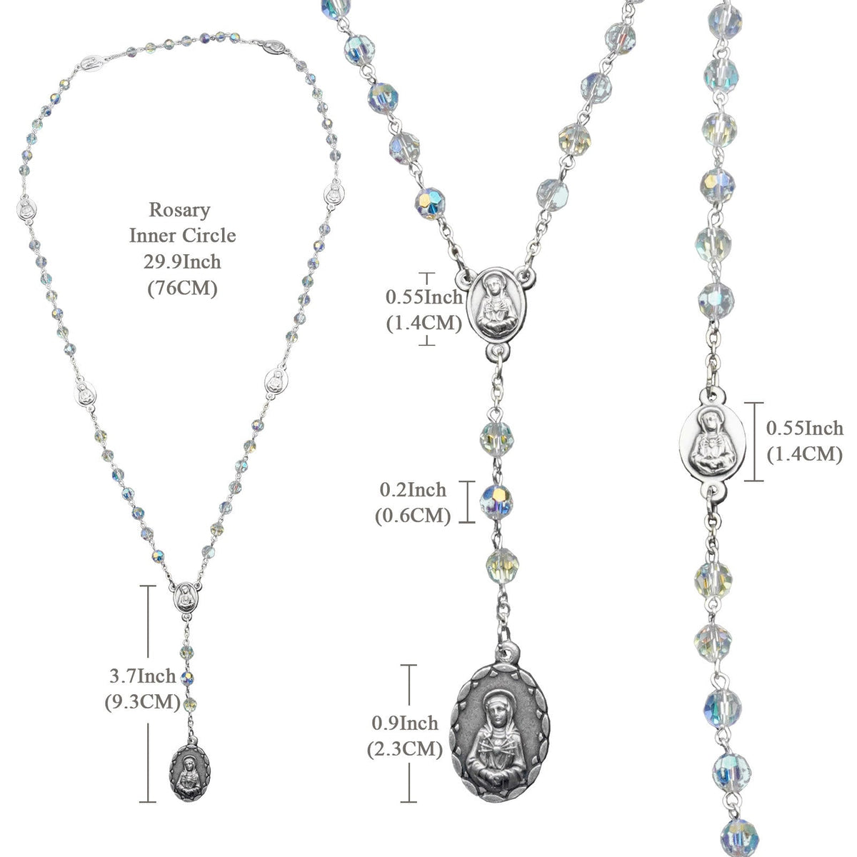 Virgin Mary of 6 mm Polyhedron Clear Crystal Alloy Chain Rosary