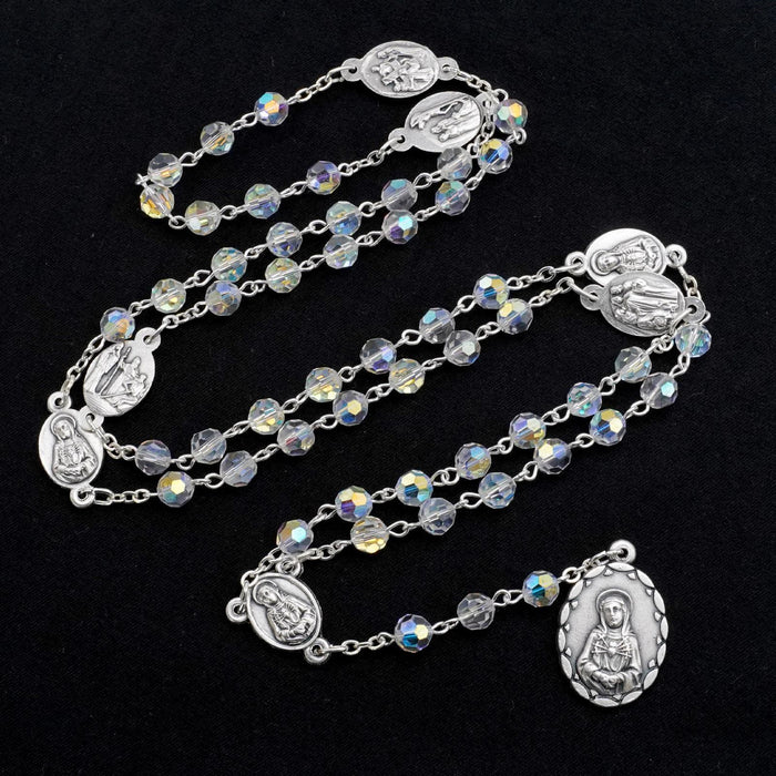 Virgin Mary of 6 mm Polyhedron Clear Crystal Alloy Chain Rosary