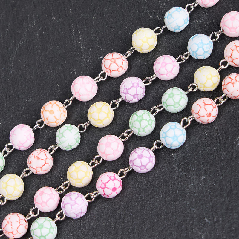 Virgin Mary & Crucifix of 8 mm Round Multicolor Polymer Clay Alloy Chain Rosary
