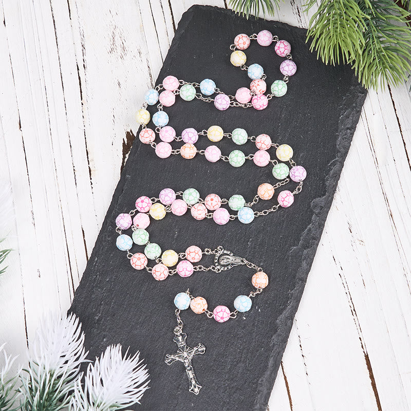 Virgin Mary & Crucifix of 8 mm Round Multicolor Polymer Clay Alloy Chain Rosary