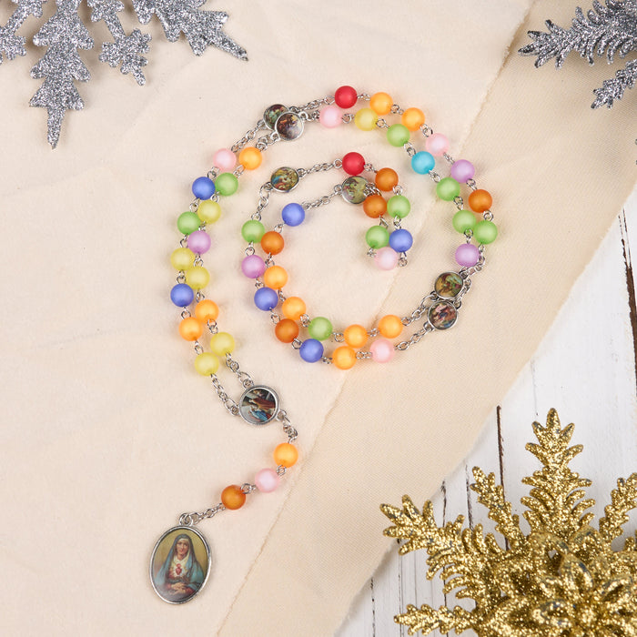 Seven Sorrow of 8 mm Round Multicolor Acrylic Alloy Chain Rosary