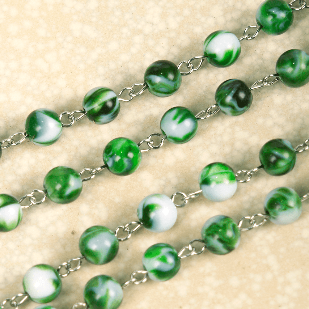 Saint Jude Thaddeus & Crucifix of 8 mm Round Green Acrylic Alloy Chain Rosary