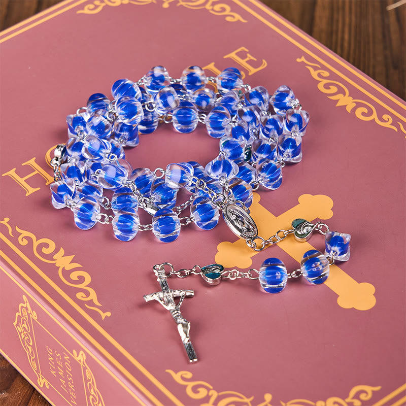 Our Lady & Crucifix of 10mm Polyhedron Blue Acrylic Alloy Chain Rosary