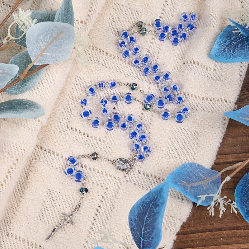 Our Lady & Crucifix of 10mm Polyhedron Blue Acrylic Alloy Chain Rosary