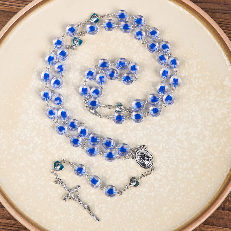 Our Lady & Crucifix of 10mm Polyhedron Blue Acrylic Alloy Chain Rosary