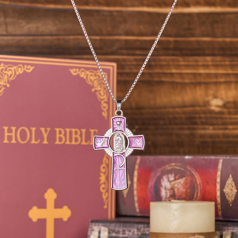 6 Color Virgin Mary Our Lady of Guadalupe Faith Cross Pendant Necklace