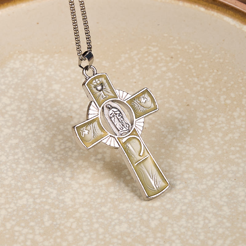 6 Color Virgin Mary Our Lady of Guadalupe Faith Cross Pendant Necklace