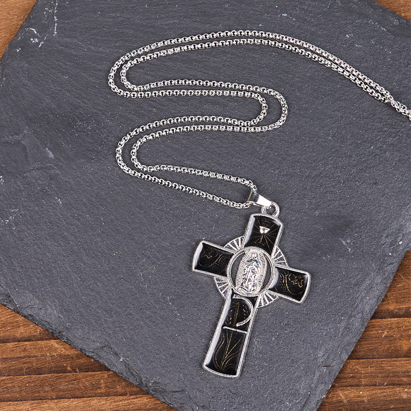 6 Color Virgin Mary Our Lady of Guadalupe Faith Cross Pendant Necklace