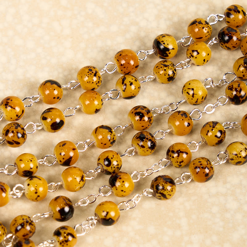 Our Lady of Fatima & Crucifix of 8 mm Round Pattern Stone Alloy Chain Rosary
