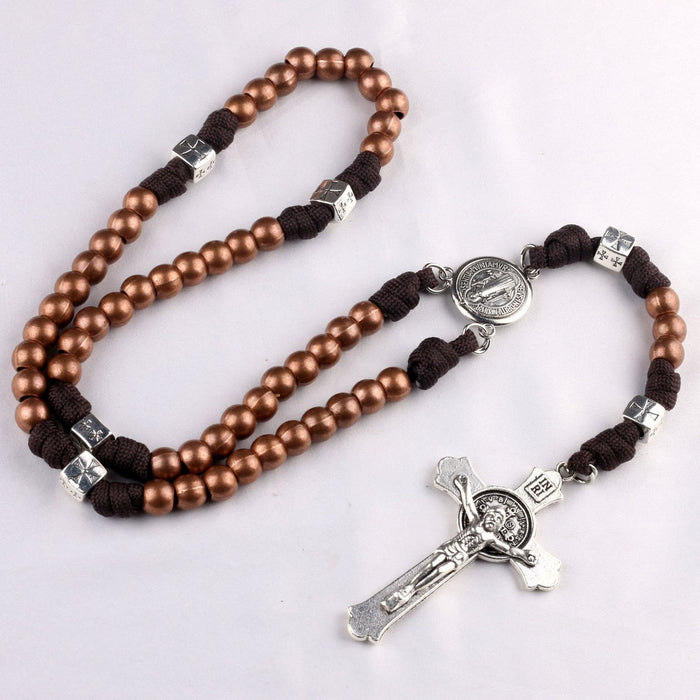 St. Benedict Medal & Crucifix of 10mm Round Multicolor Paracord Rosary