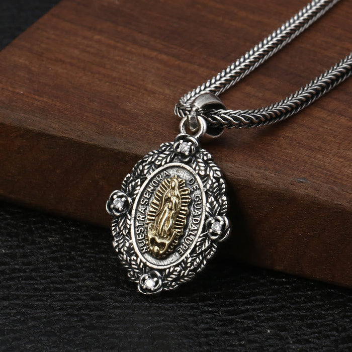 Sterling Silver Classic Style Our Lady of Guadalupe & St. Michael Pendant Necklace