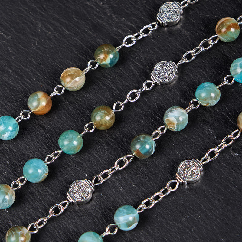 Our Lady of Aparecida & Crucifix of 8mm Round Green Acrylic Alloy Chain Rosary