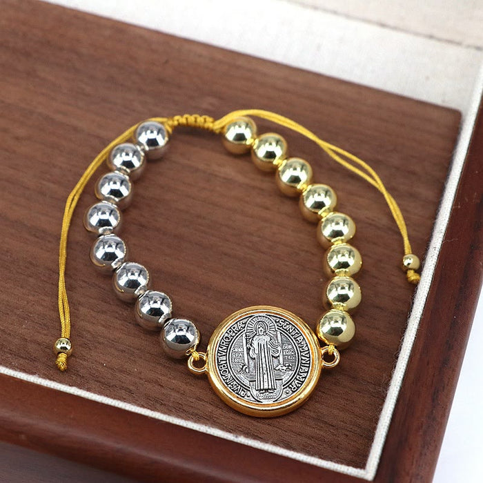 Copper Beads St. Benedict Medal Two-tone Color Adjustable Bracelet