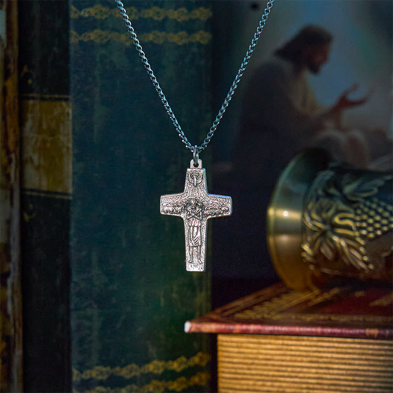 Retro Style Jesus and His Sheep The Good Shepherd Pendant Necklace